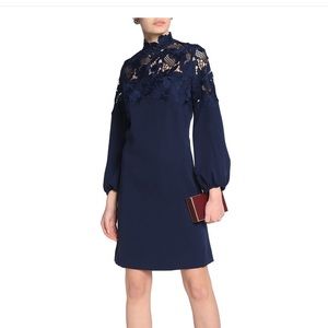 Lela Rose corded lace-paneled crepe de chine mini dress  NWOT Size 2, Navy blue